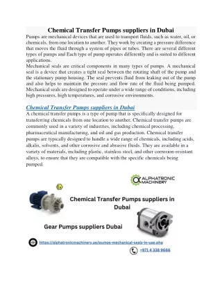 Chemical Transfer & gear pumps suppliers in dubai