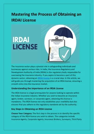 Mastering the Process of Obtaining an IRDAI License
