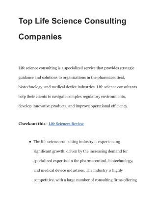 Top Life Science Consulting Companies