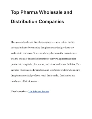 Top Pharma Wholesale and Distribution Companies