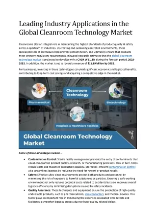 Leading Industry Applications in the Global Cleanroom Technology Market