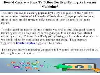 Ronald Carabay - Steps To Follow For Establishing An Internet Marketing