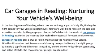 Car Garages in Reading Nurturing Your Vehicle's Well-being