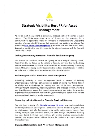 Strategic Visibility Best PR for Asset Management