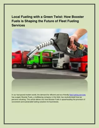 Local Fueling with a Green Twist: How Booster Fuels is Shaping the Future