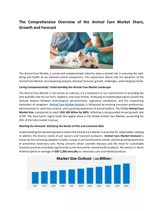 The Comprehensive Overview of the Animal Care Market Share