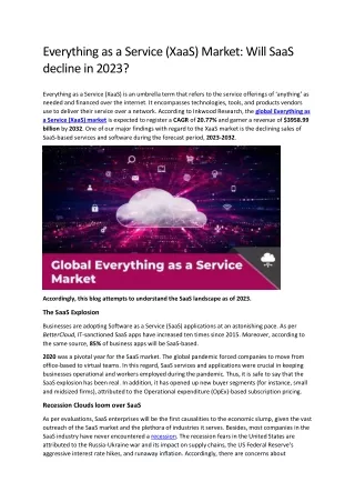 Everything as a Service (XaaS) Market: Will SaaS decline in 2023?