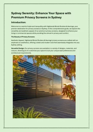 Sydney Serenity: Enhance Your Space with Premium Privacy Screens in Sydney