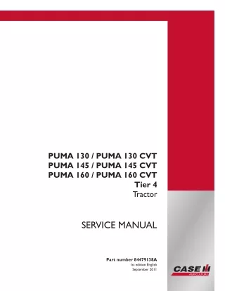 CASE IH PUMA 160 CVT Tier 4 Tractor Service Repair Manual