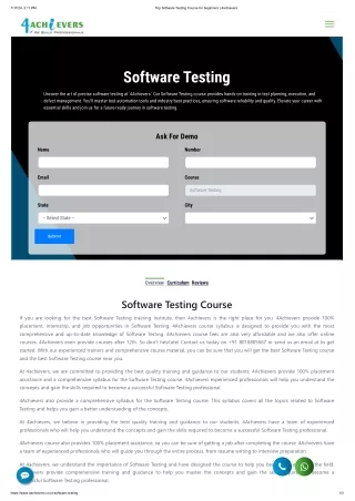 Join 4Achievers' Best Software Testing Certification Course