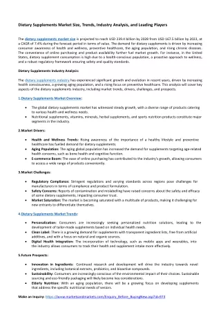 Dietary Supplements Market Forecast by Type, Function - 2028