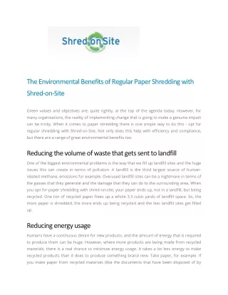 The Environmental Benefits of Regular Paper Shredding with Shred-on-Site
