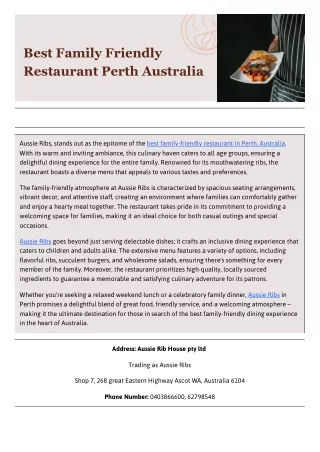 Best Family Friendly Restaurant Perth Australia