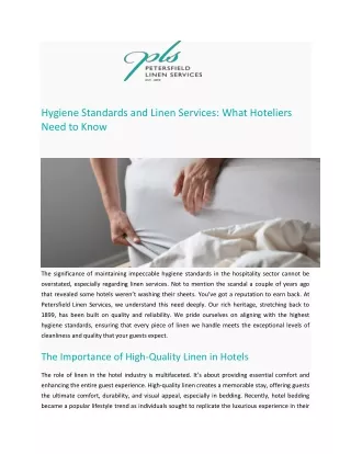 Hygiene Standards and Linen Services What Hoteliers Need to Know - Petersfield Linen Services