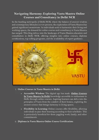 Navigating Harmony Exploring Vastu Shastra Online Courses and Consultancy in Delhi NCR