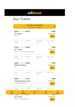 Coimbatore to Bangalore Bus Price | Coimbatore to Bangalore Bus Ticket