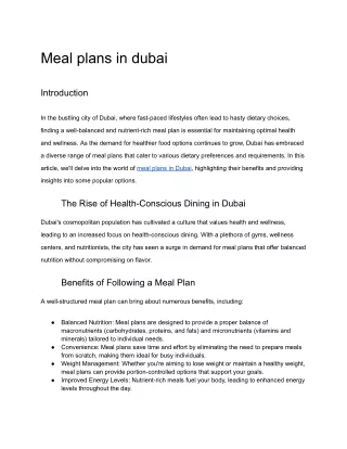 Meal plans in dubai