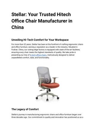 Stellar_ Your Trusted Hitech Office Chair Manufacturer in China