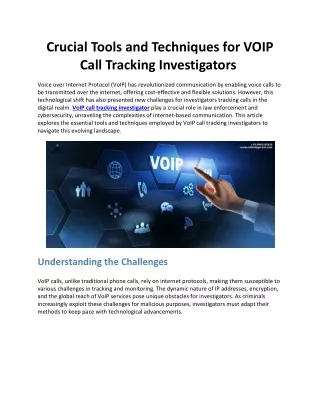 Crucial Tools and Techniques for VOIP Call Tracking Investigators