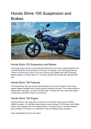 Honda Shine 100 Suspension and Brakes