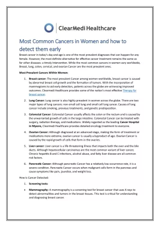 Most Common Cancers in Women and how to detect them early