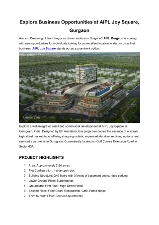 Explore Business Opportunities at AIPL Joy Square, Gurgaon