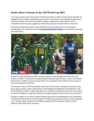 Tough Journey Ahead for South Africa in T20 World Cup 2024