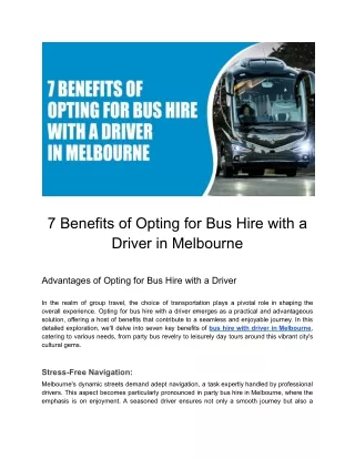 Maximize Convenience: 7 Benefits of Melbourne Bus Hire with a Driver!