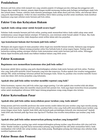 Faktor-faktor yang Perlu Dipertimbangkan Sebelum Memulai Bermain Judi Bola Onlin