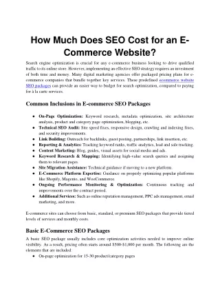 How Much Does SEO Cost for E-commerce Website