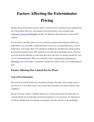 Factors Affecting the Exterminator Pricing