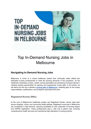 Top-Tier Nursing Jobs in Melbourne