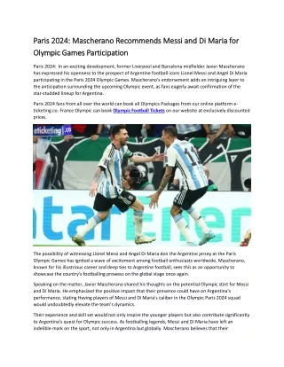 Paris 2024 Mascherano Recommends Messi and Di Maria for Olympic Games Participation