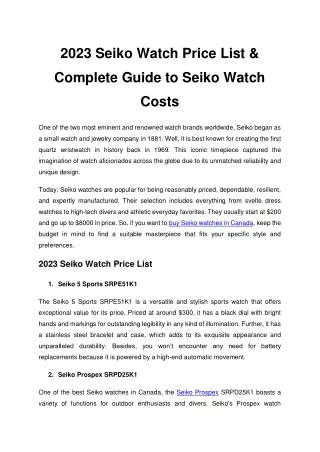 2023 Seiko Watch Price List & Complete Guide to Seiko Watch Costs