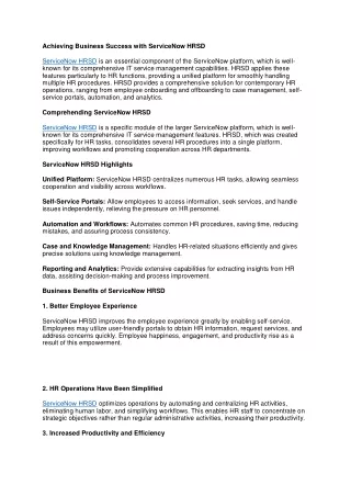 Achieving Business Success with ServiceNow HRSD