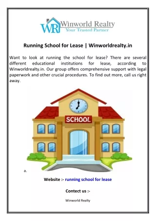 Running School for Lease  Winworldrealty.in