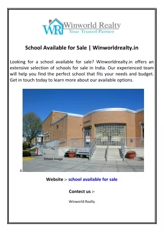 School Available for Sale  Winworldrealty.in