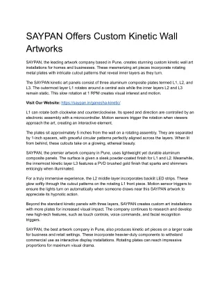 SAYPAN Offers Custom Kinetic Wall Artworks