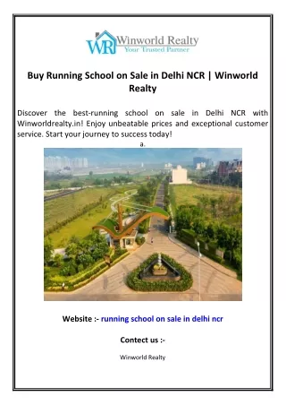 Buy Running School on Sale in Delhi NCR  Winworld Realty