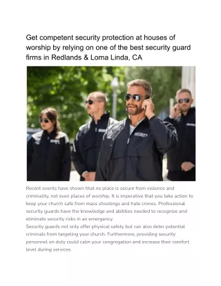 Get competent security protection at houses of worship by relying on one of the best security guard firms in Redlands &