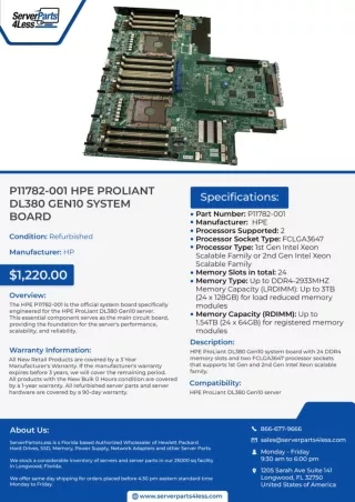 HPE P11782-001 PROLIANT DL380 GEN10 SYSTEM BOARD