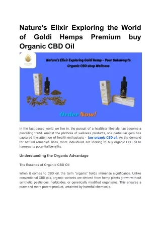 Nature's Elixir Exploring the World of Goldi Hemps Premium buy Organic CBD Oil