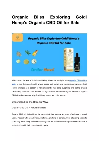 Organic Bliss Exploring Goldi Hemp's Organic CBD Oil for Sale