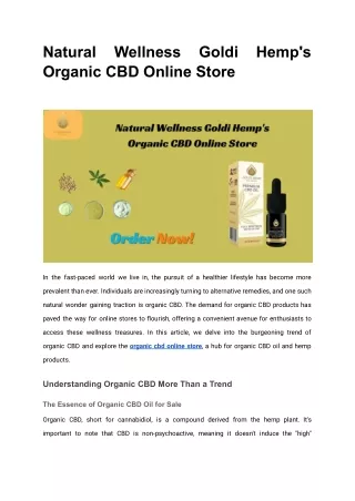 Natural Wellness Goldi Hemp's Organic CBD Online Store