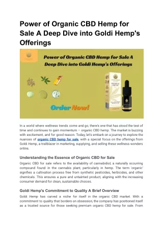 Power of Organic CBD Hemp for Sale A Deep Dive into Goldi Hemp's Offerings