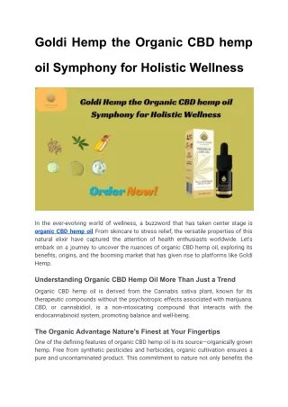 Goldi Hemp the Organic CBD hemp oil Symphony for Holistic Wellness