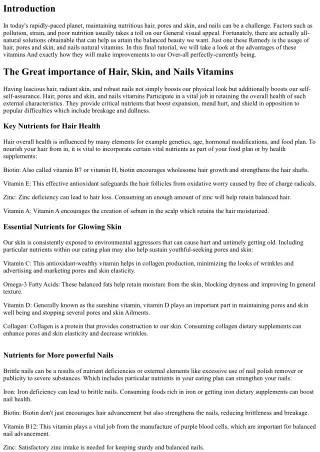 Hair, Skin, and Nails Natural vitamins: Your Greatest Guide to Balanced Beauty