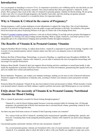 The value of Vitamin K in Prenatal Gummy Vitamins for Blood Clotting