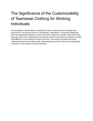 The Significance of the Customizability of Teamwear Clothing for Working Individuals