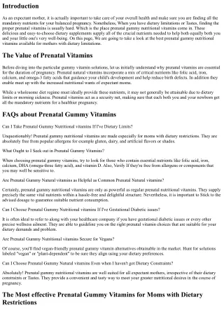 The very best Prenatal Gummy Natural vitamins for Mothers with Dietary Constrain